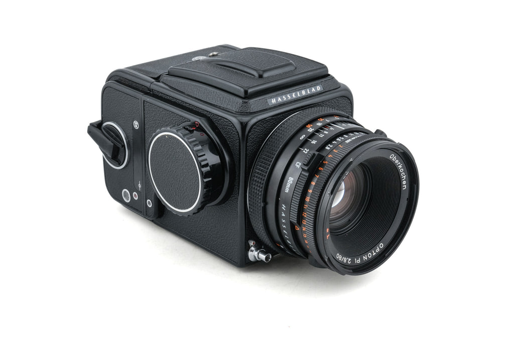 Hasselblad 500C/M (10022 / 10170) + A12 Film Magazine (30147, Black) + Waist Level Finder (Old / Black, 42277) + 80mm f2.8 Opton PL T* CF