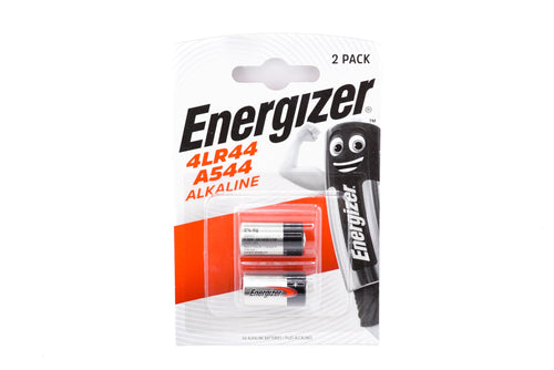 A package of two Energizer 4LR44 / A544 6V batteries with a white background.