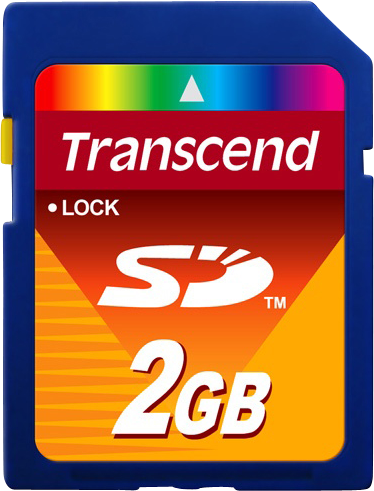 Transcend SD 45x card on a transparent background. 2GB.